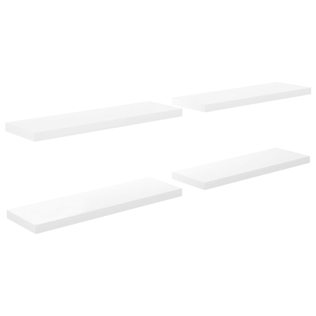 Mensola da parete sospesa 4 pezzi MDF bianco lucido 80x23,5x3,8 cm
