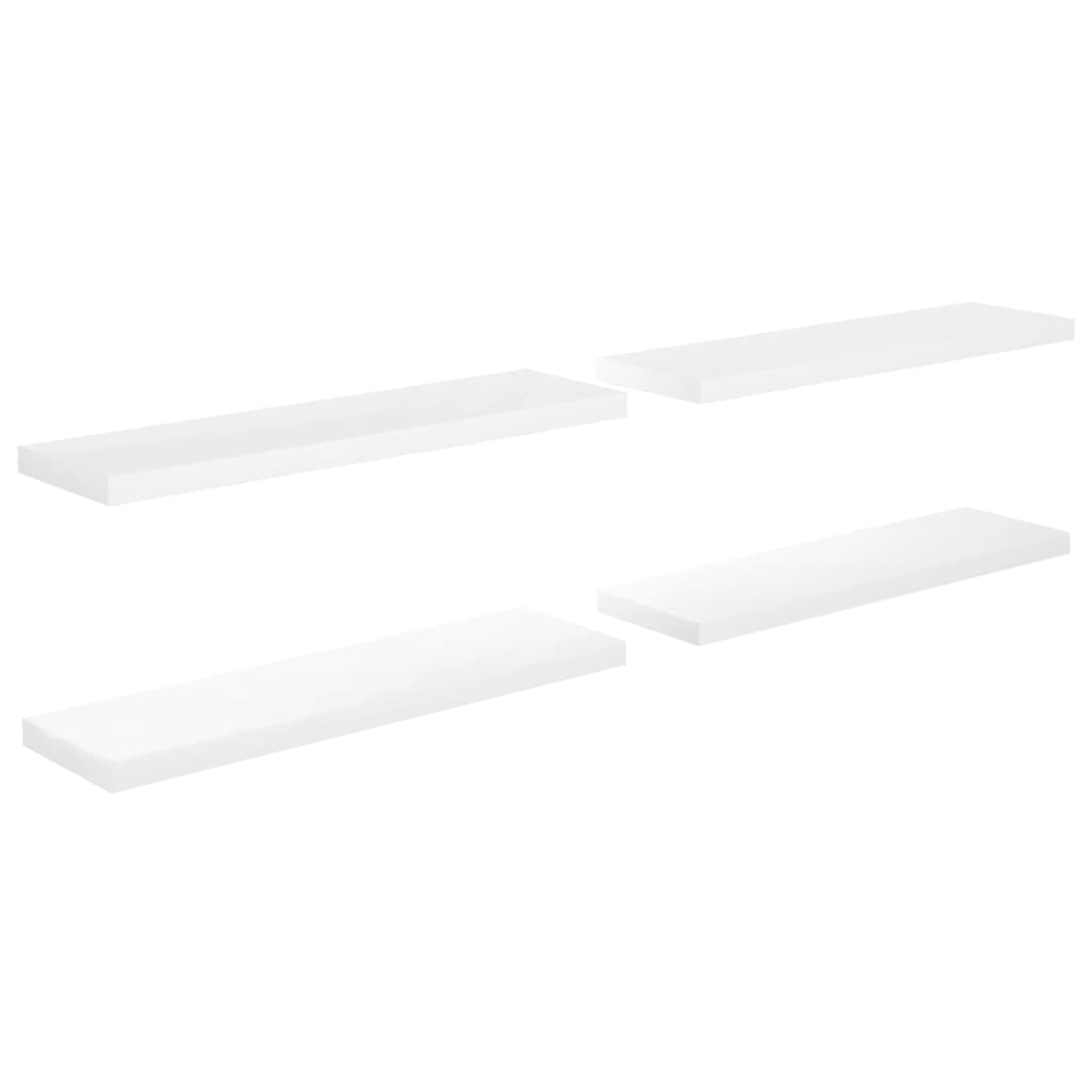 Floating wall shelf 4 pcs shiny white 90x23.5x3.8cm MDF