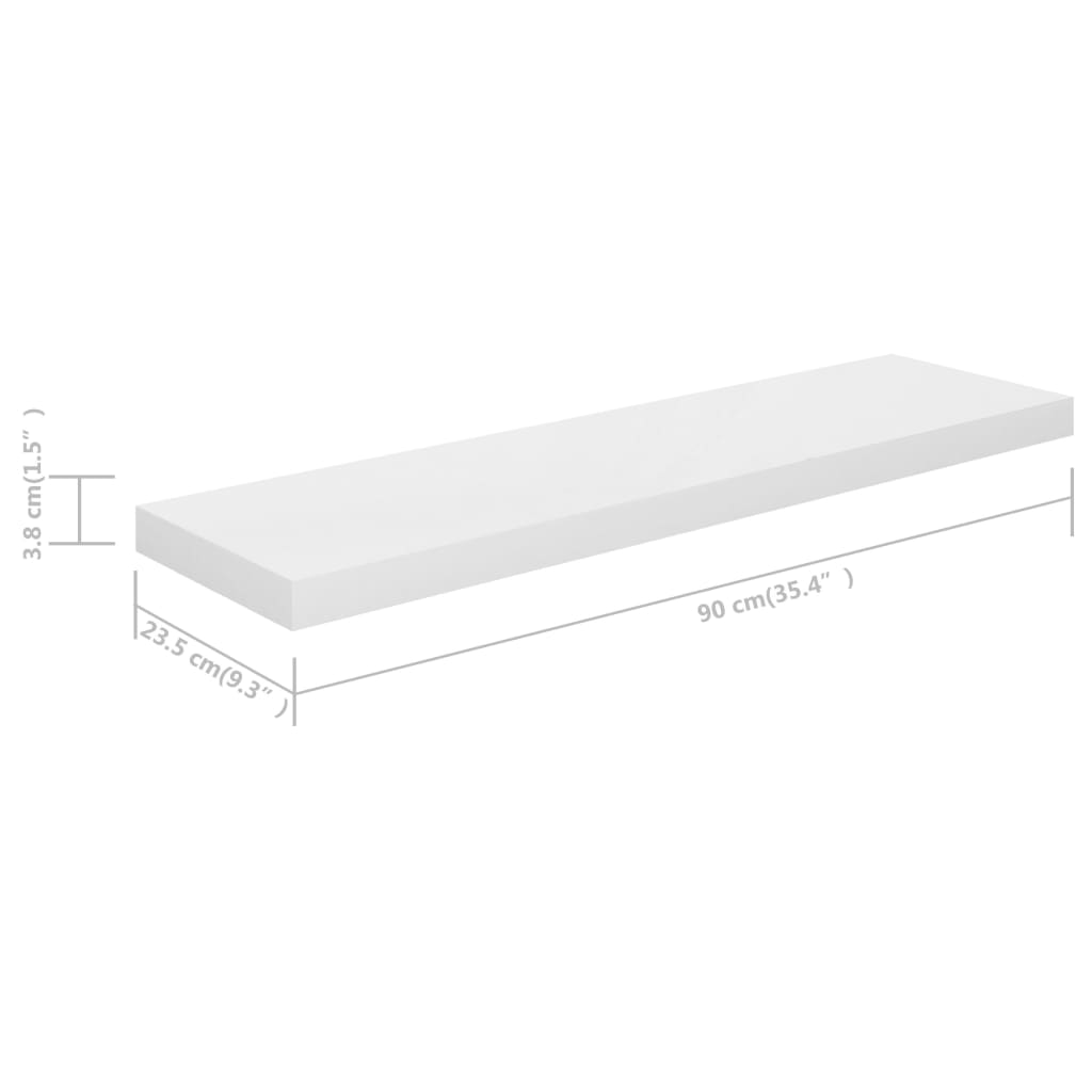 Floating wall shelf 4 pcs shiny white 90x23.5x3.8cm MDF
