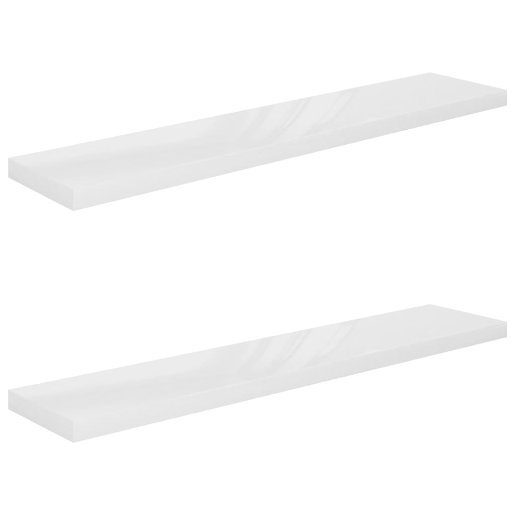 Floating wall shelf 2pcs shiny white 120x23.5x3.8cm MDF