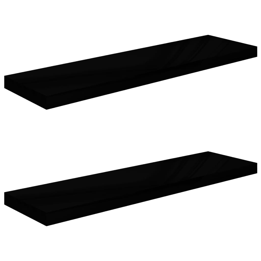 Floating wall shelf 2 pcs black shiny 90x23.5x3.8 cm MDF