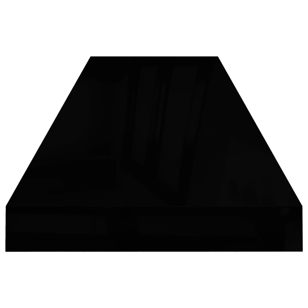 Mensola da muro sospesa 2 pezzi MDF nero lucido 90x23,5x3,8 cm