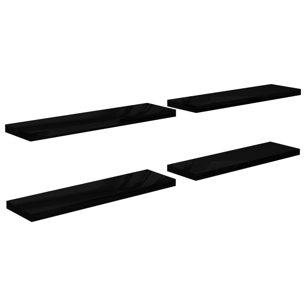 Floating wall shelf 4 pcs black shiny 90x23.5x3.8 cm MDF