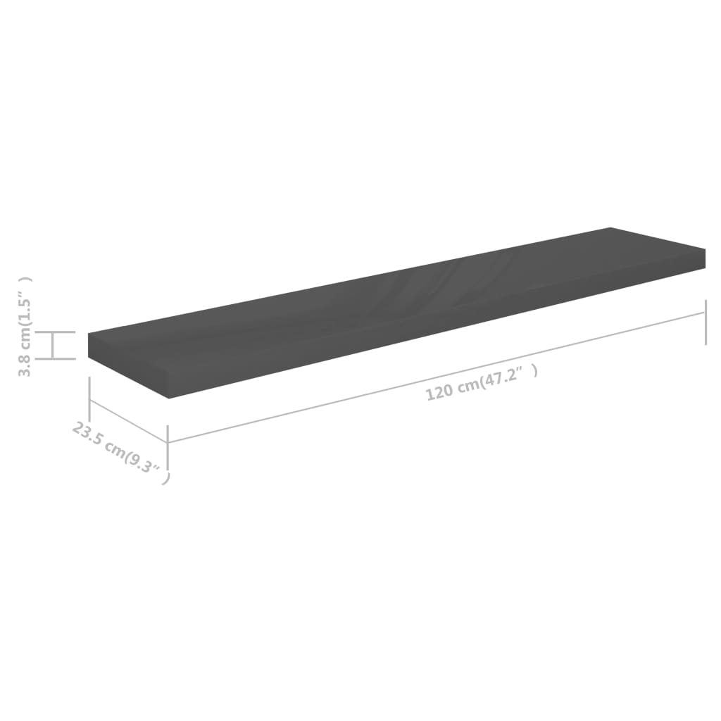Brilliant gray floating wall shelf 120x23.5x3.8 cm MDF