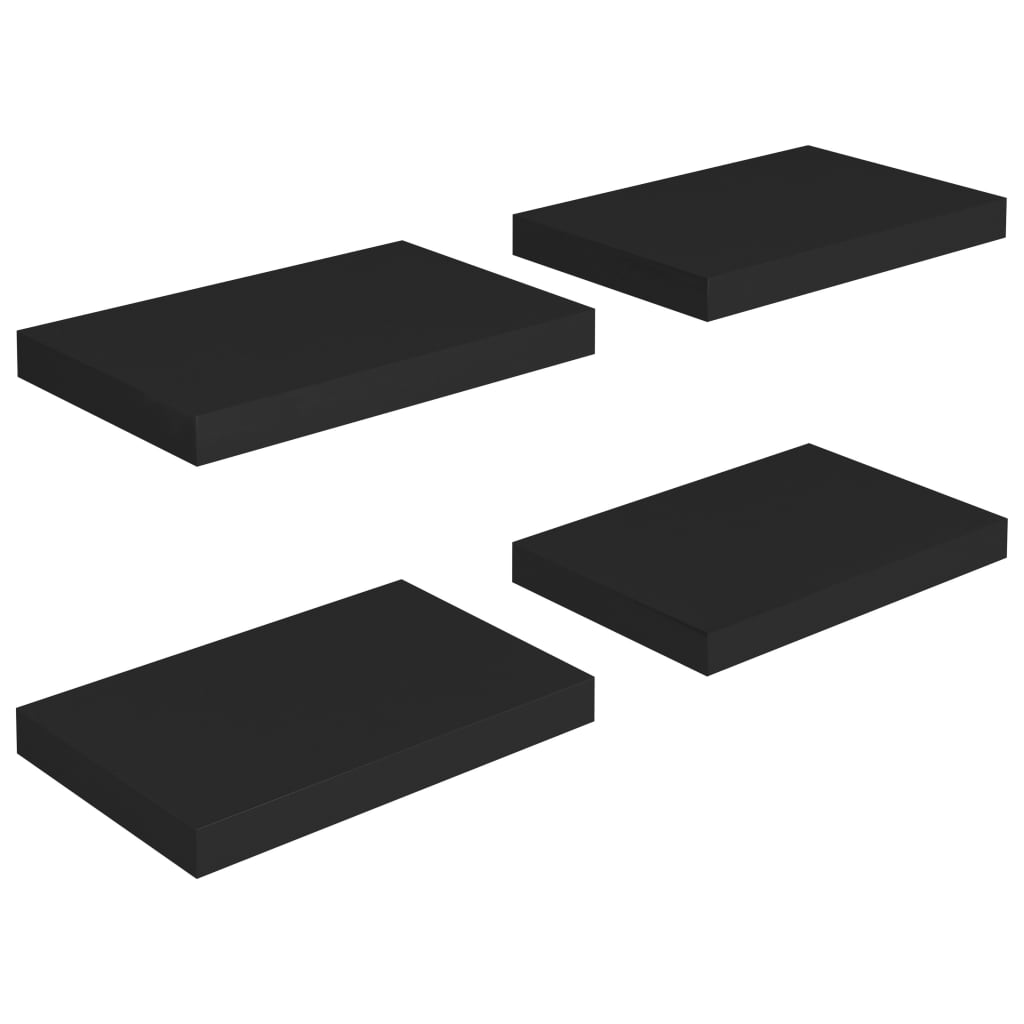 Mensole da parete sospese 4 pezzi in MDF nero 40x23x3,8 cm