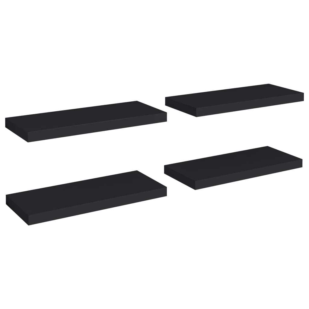 Floating wall shelves 4 pcs black 60x23.5x3.8 cm MDF