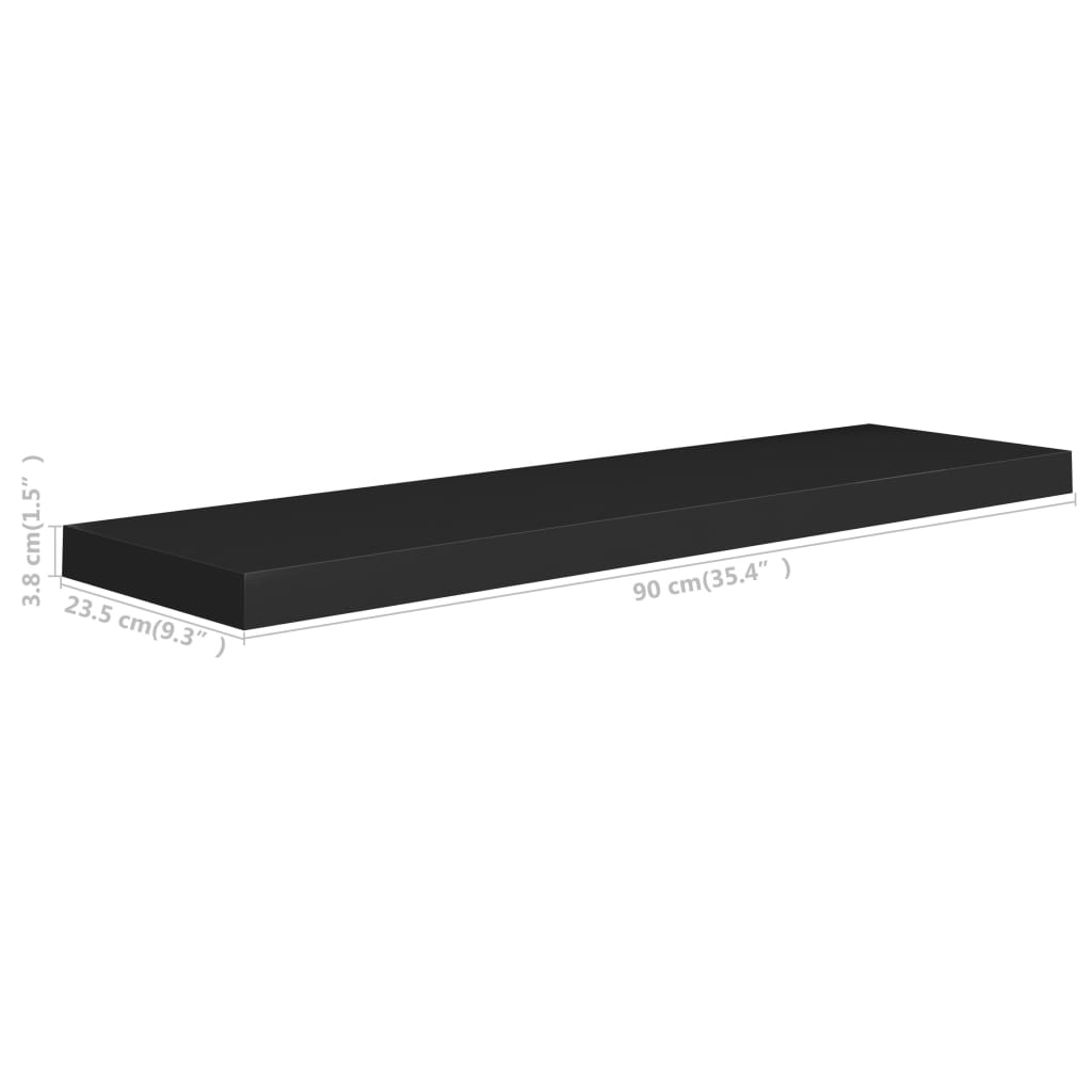 Floating wall shelves 4 pcs black 90x23.5x3.8 cm MDF