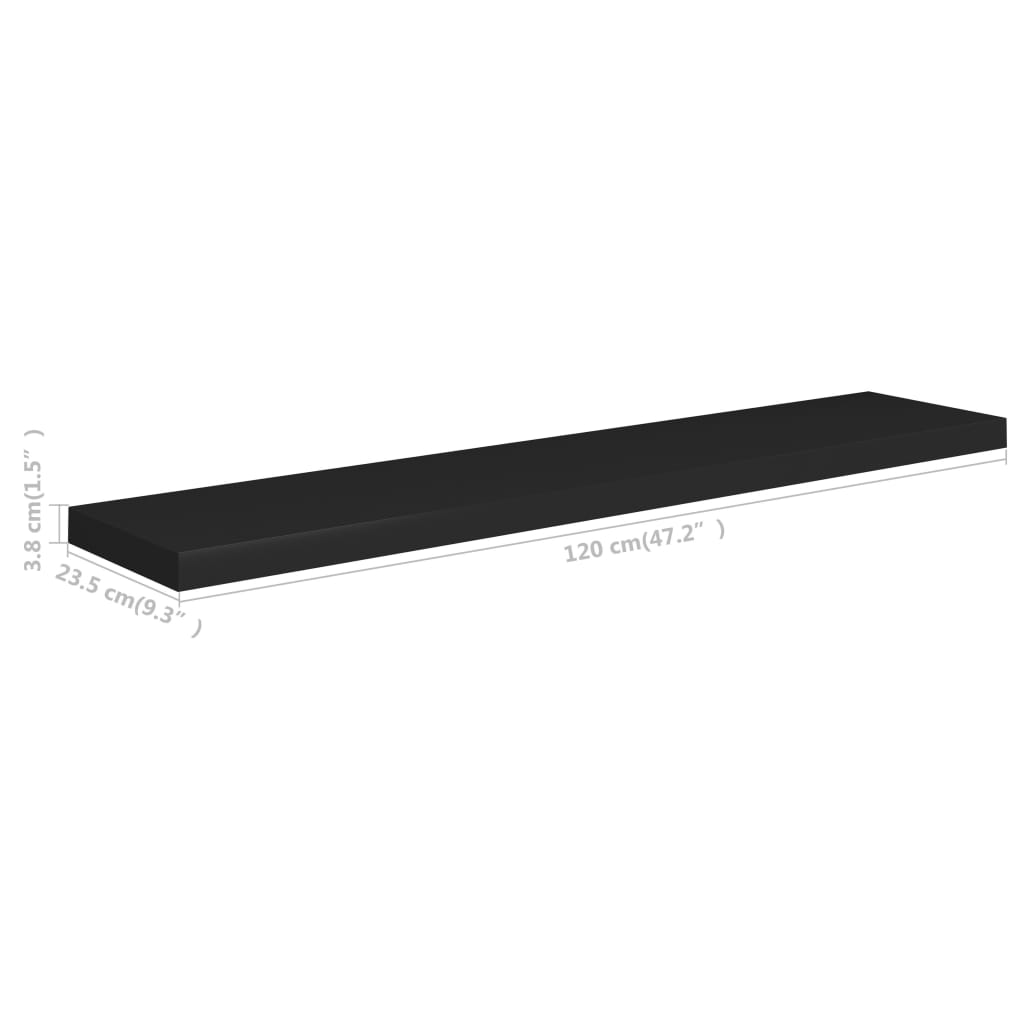 Floating wall shelves 2 pcs black 120x23.5x3.8 cm MDF