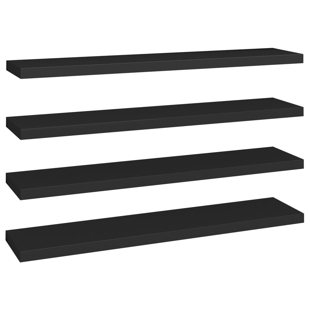Floating wall shelves 4 pcs black 120x23.5x3.8 cm MDF
