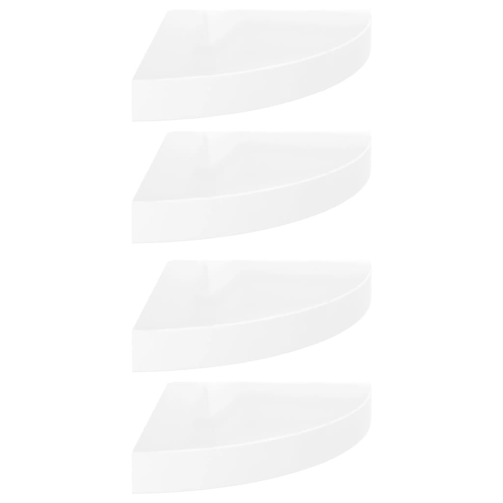 Mensole angolari sospese 4 pezzi in MDF bianco lucido 25x25x3,8 cm