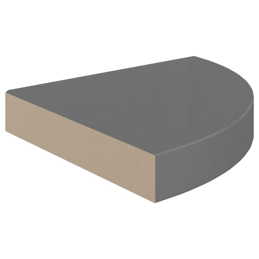 Mensole angolari sospese 4 pezzi in MDF grigio lucido 25x25x3,8 cm
