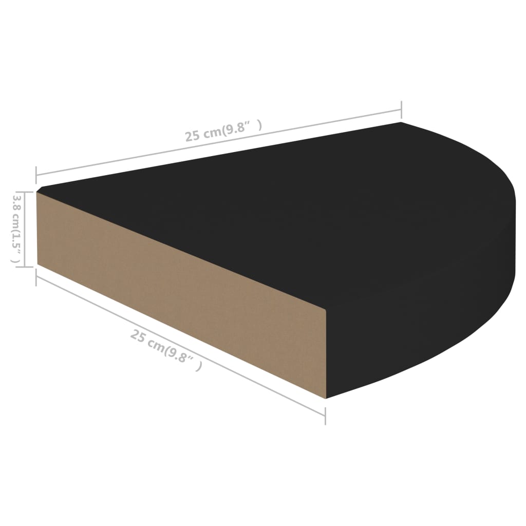 Mensole angolari sospese 4 pezzi in MDF nero 25x25x3,8 cm