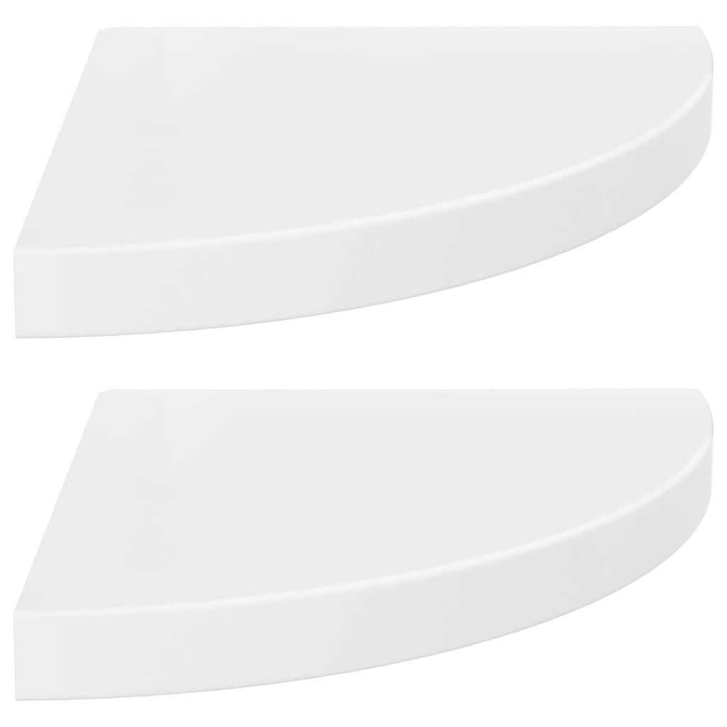 Étagères d'angle flottantes 2pcs blanc brillant 35x35x3,8cm MDF