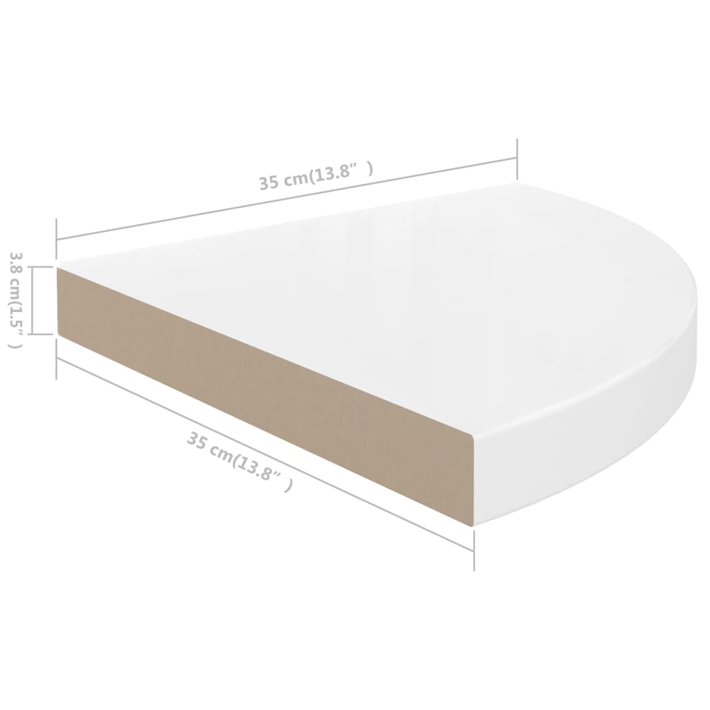 Mensole angolari sospese 4 pezzi in MDF bianco lucido 35x35x3,8 cm