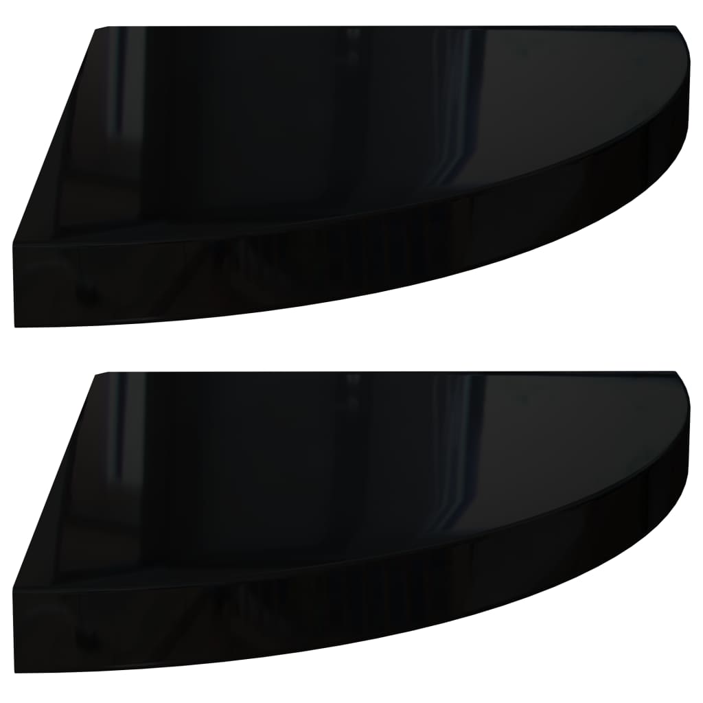 Étagères d'angle flottantes 2pcs noir brillant 35x35x3,8 cm MDF