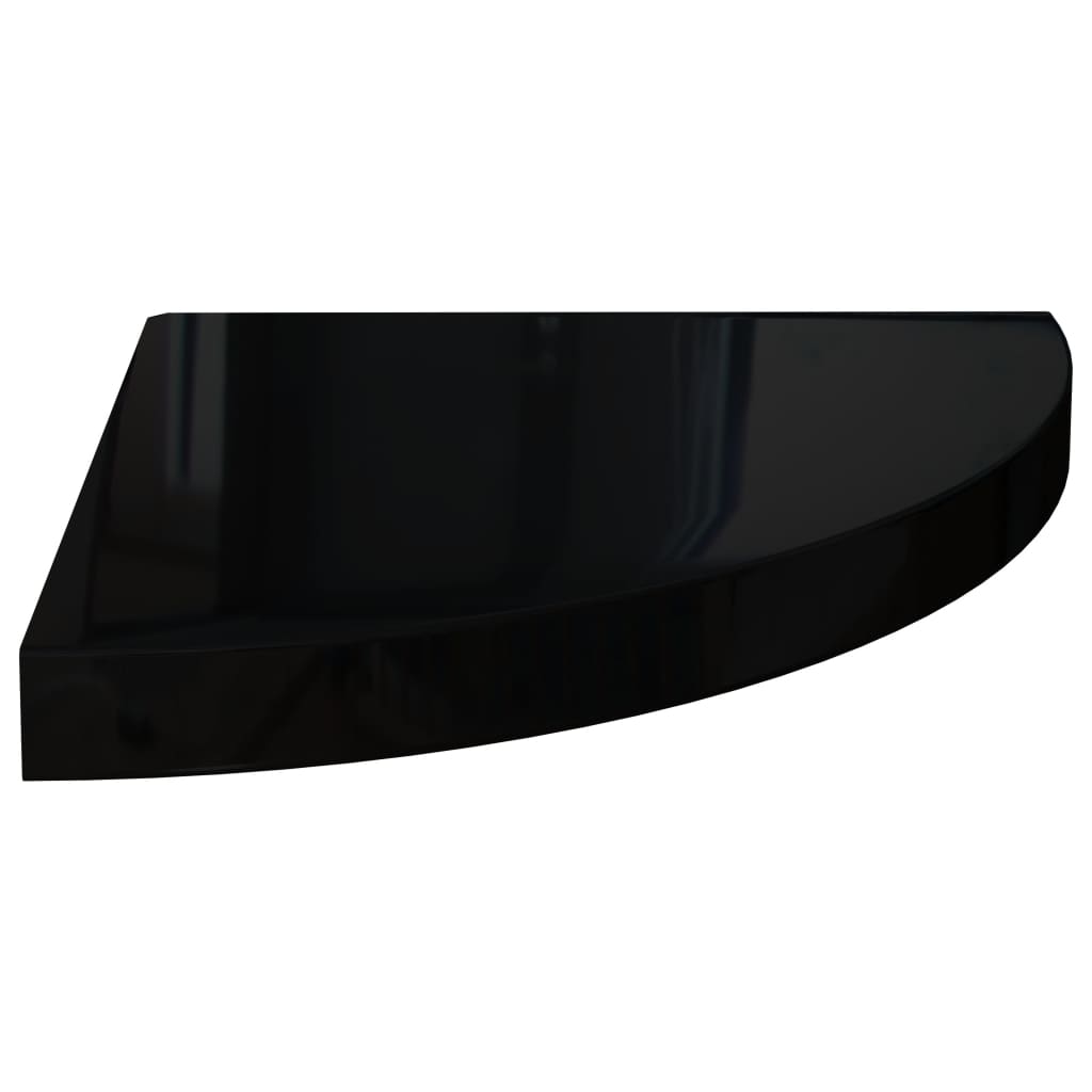 Étagères d'angle flottantes 2pcs noir brillant 35x35x3,8 cm MDF