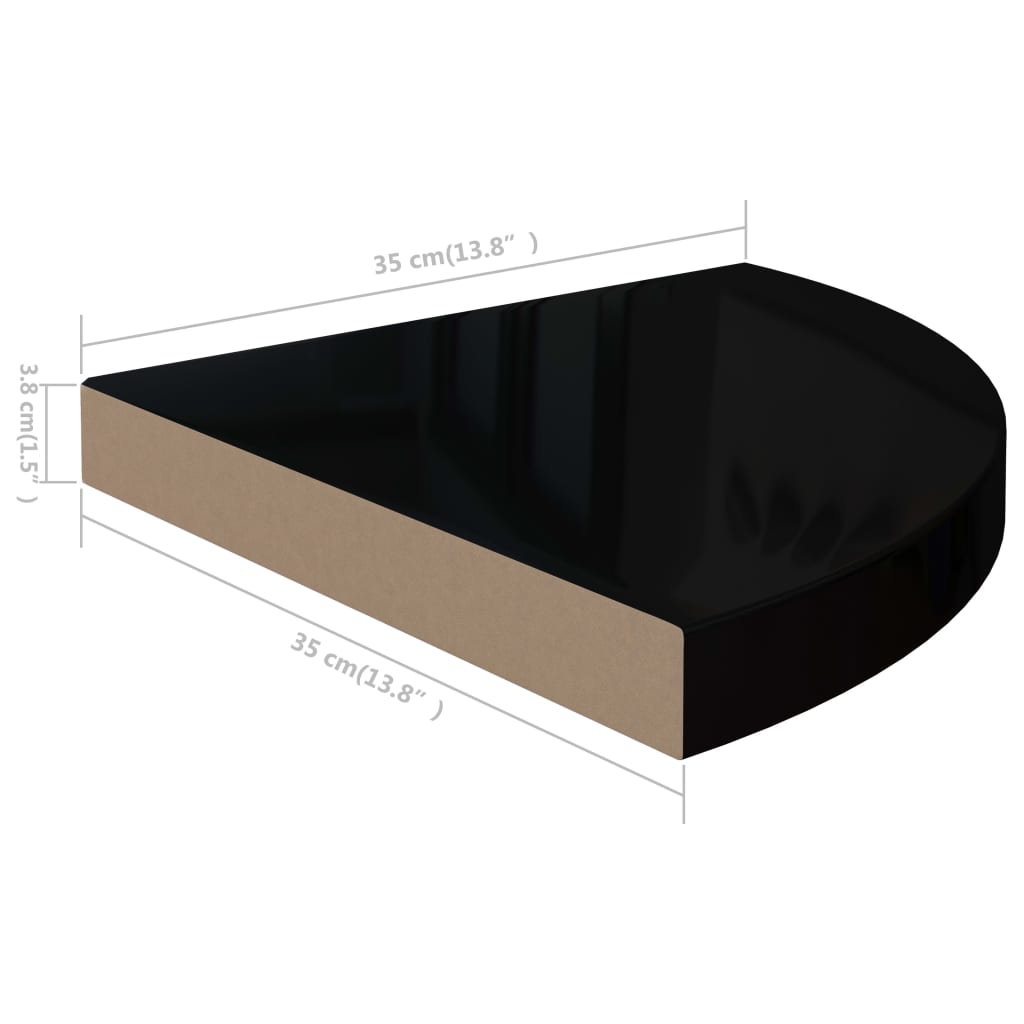 Mensole angolari sospese 4 pezzi in MDF nero lucido 35x35x3,8 cm