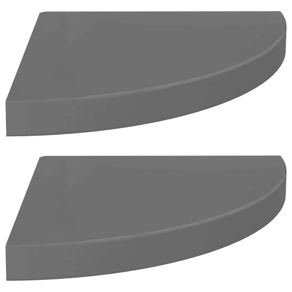 Étagères d'angle flottantes 2pcs gris brillant 35x35x3,8 cm MDF