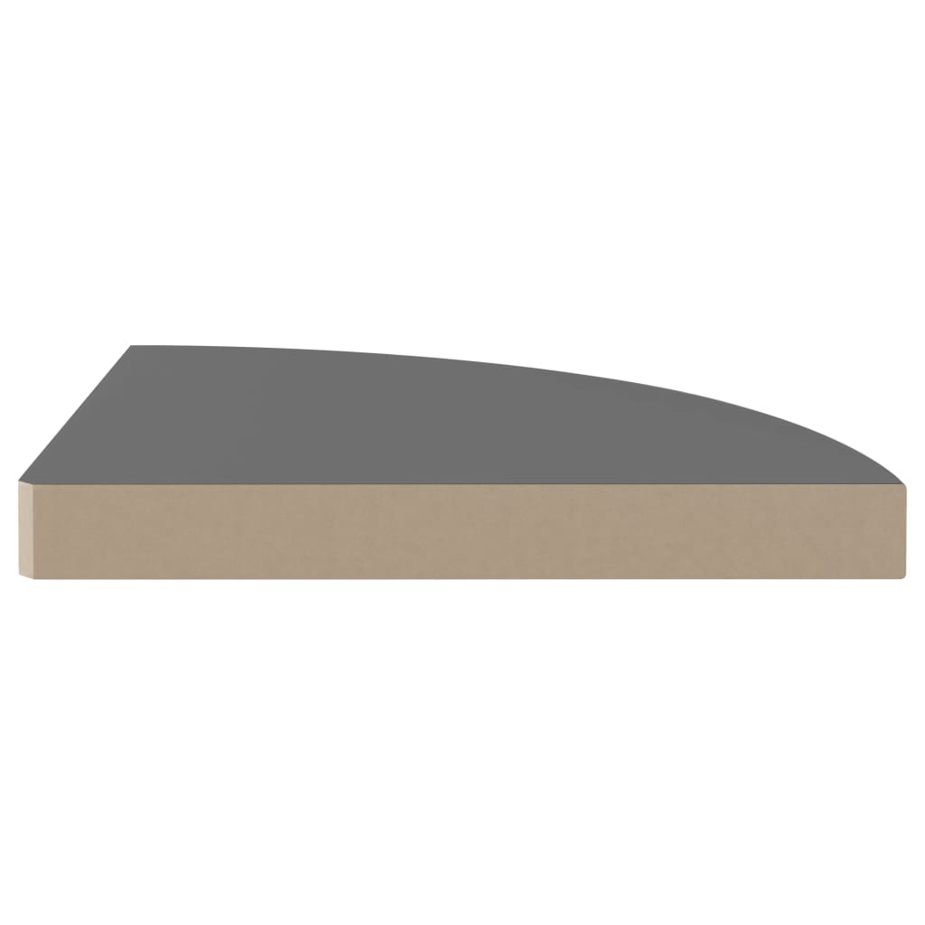Mensole angolari sospese 4 pezzi in MDF grigio lucido 35x35x3,8 cm