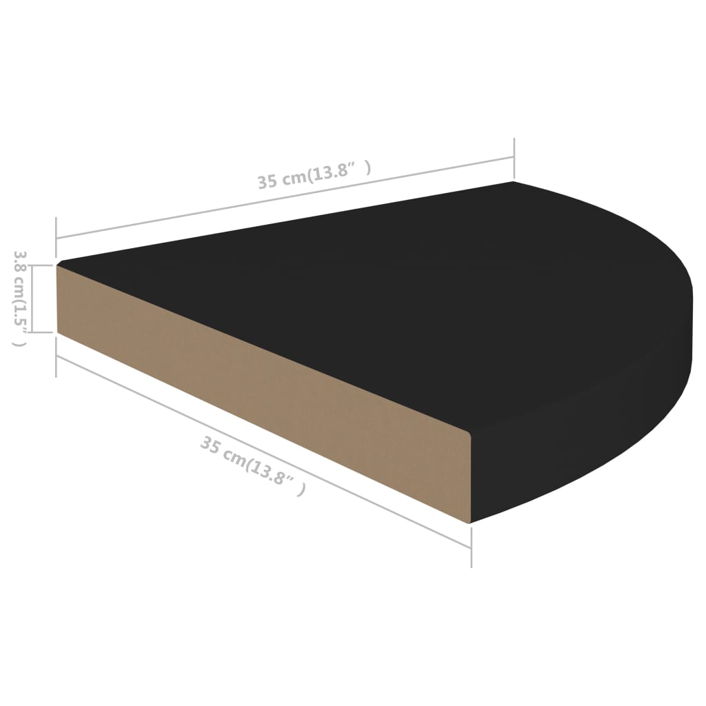 Mensole angolari sospese 4 pezzi in MDF nero 35x35x3,8 cm