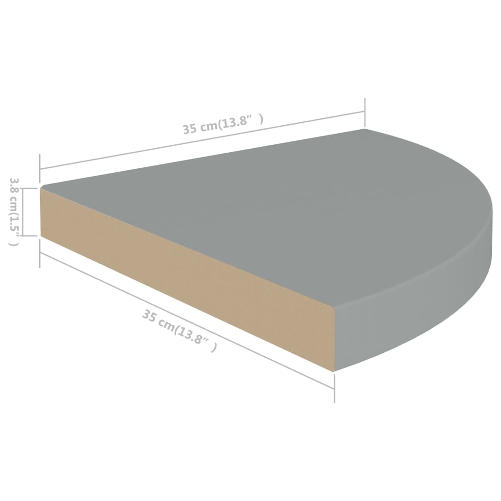 Mensole angolari sospese 4 pezzi in MDF grigio 35x35x3,8 cm