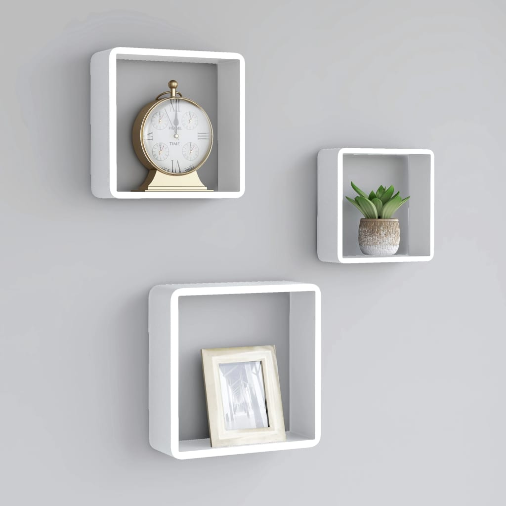 Wall shelves in the form of 3 pcs white MDF cube