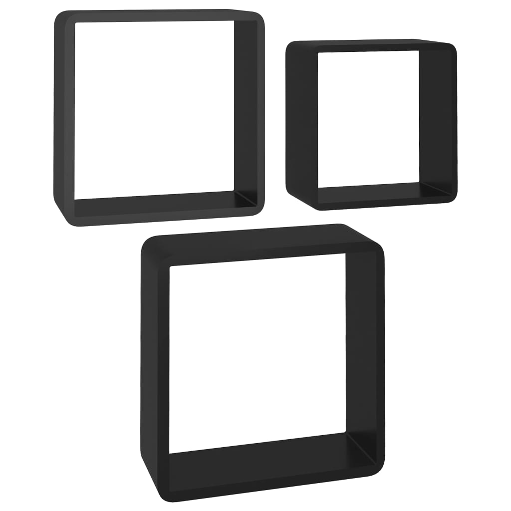 Mensole da muro a forma di cubo 3 pezzi MDF nero