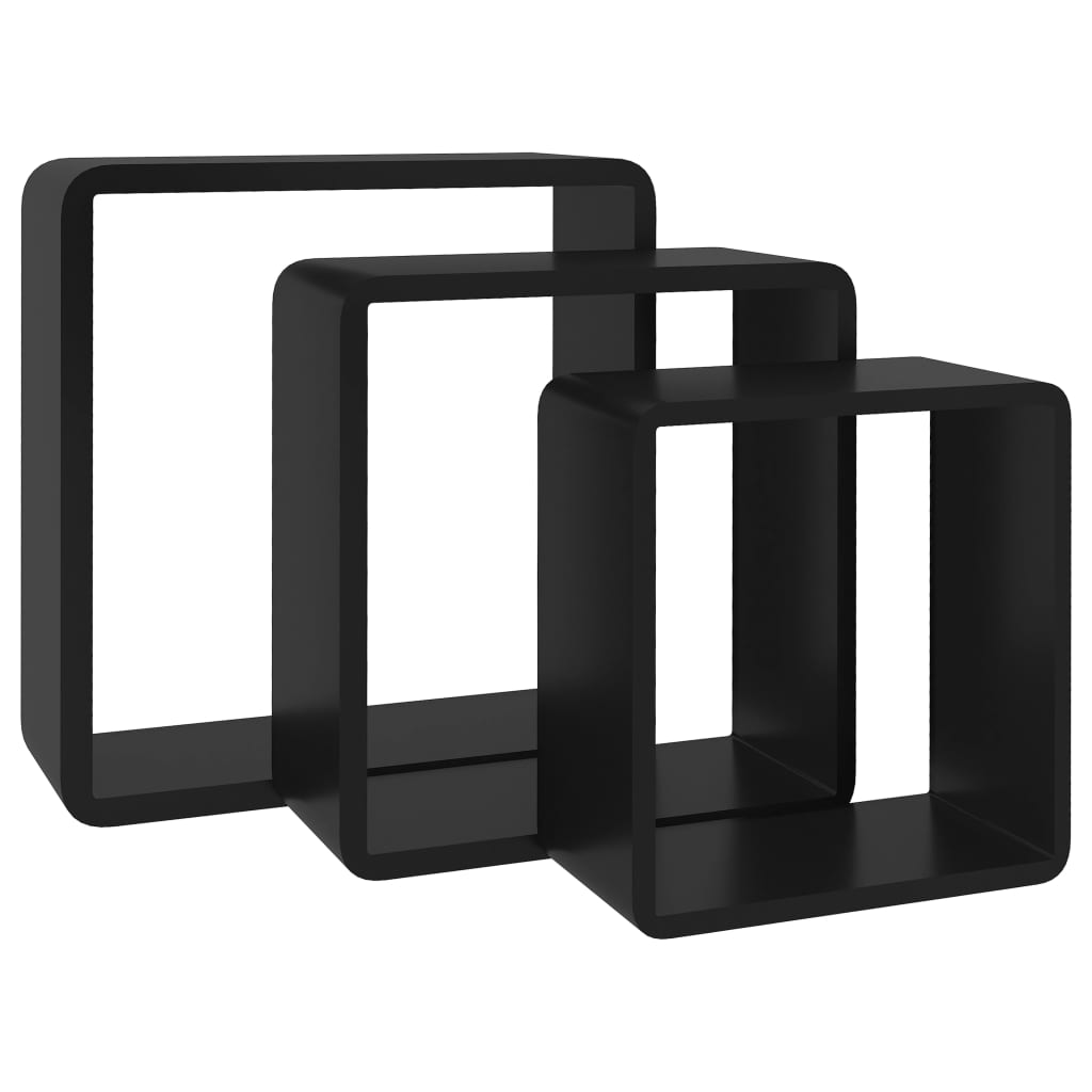 Wall shelves in the form of 3 pcs black MDF cube