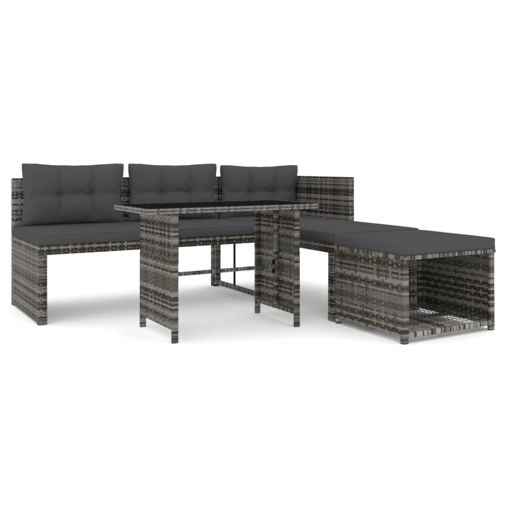 Mobilier à dîner de jardin 4pcs et coussins Gris Résine tressée