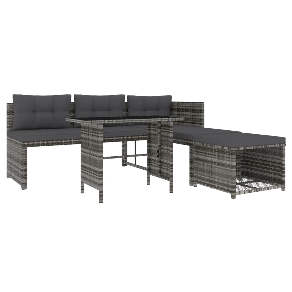 Mobilier à dîner de jardin 4pcs et coussins Gris Résine tressée