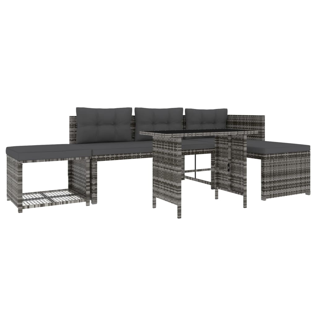 Mobilier à dîner de jardin 4pcs et coussins Gris Résine tressée