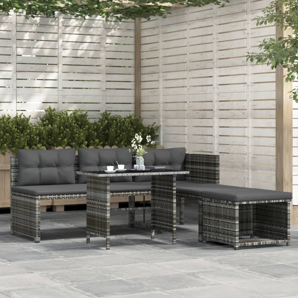 Mobilier à dîner de jardin 4pcs et coussins Gris Résine tressée