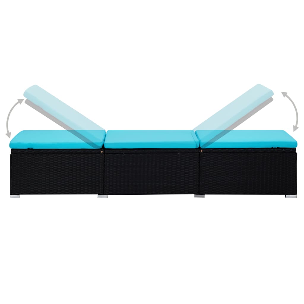 Long chair with cushion and blue braided resin table