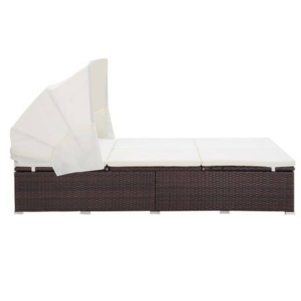 2 -seater deckchair with brown braided resin cushion