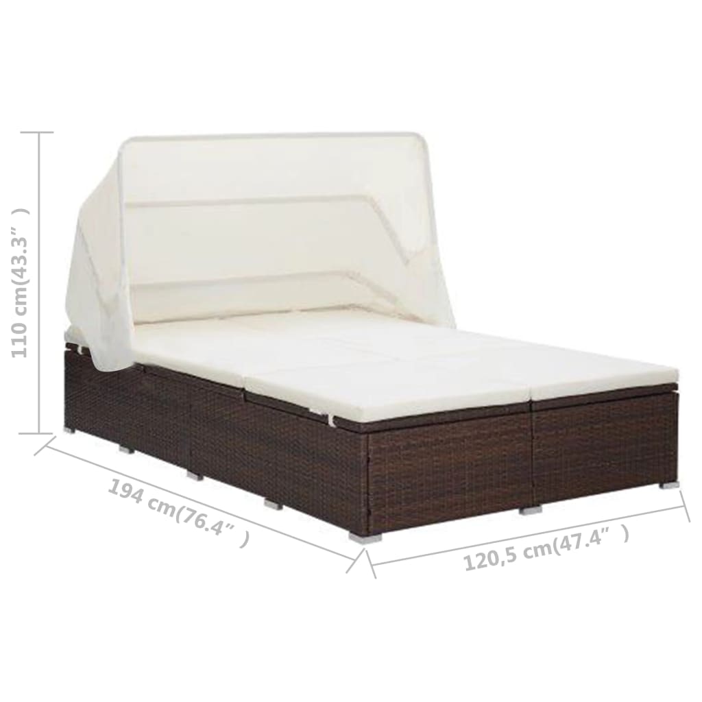 2 -seater deckchair with brown braided resin cushion