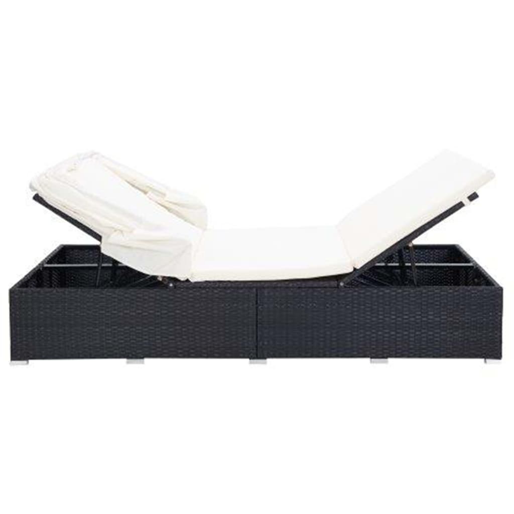 2 -seerer -Deckchair mit schwarzem geflochtenem Harzkissen