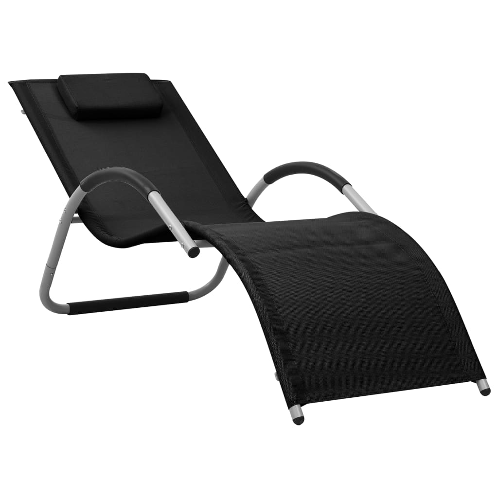 Schwarz -Grau -Textilene -Lounge -Stuhl