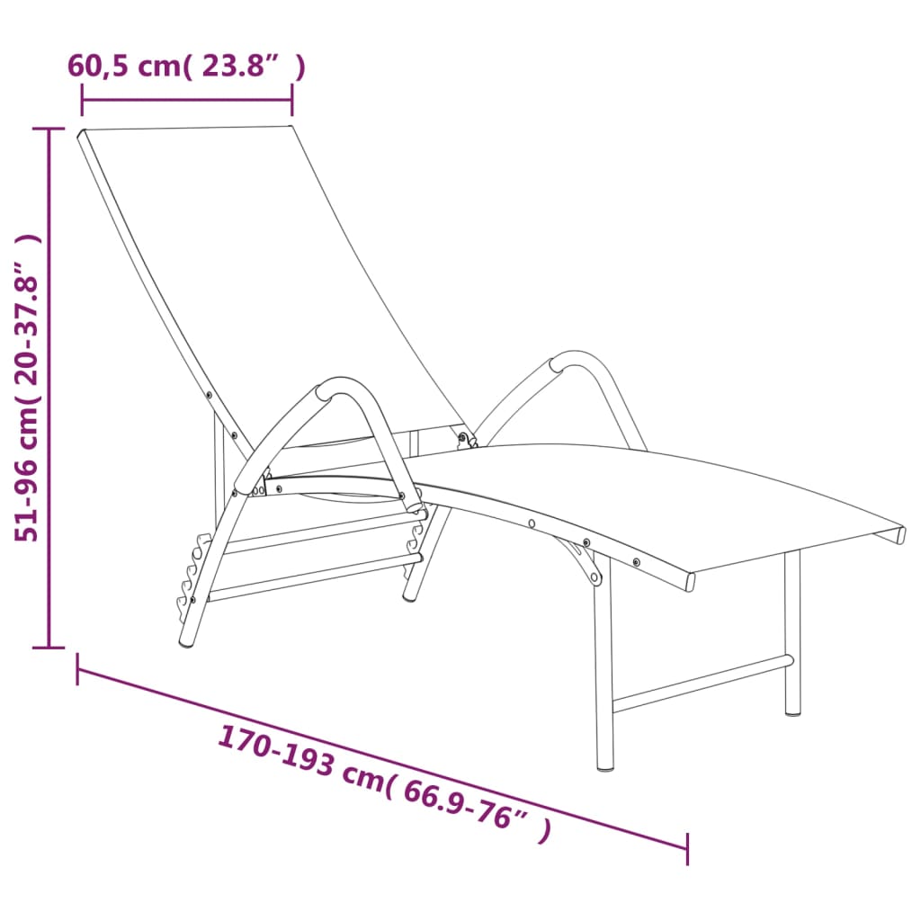 Chaise longue Textilène et aluminium Noir