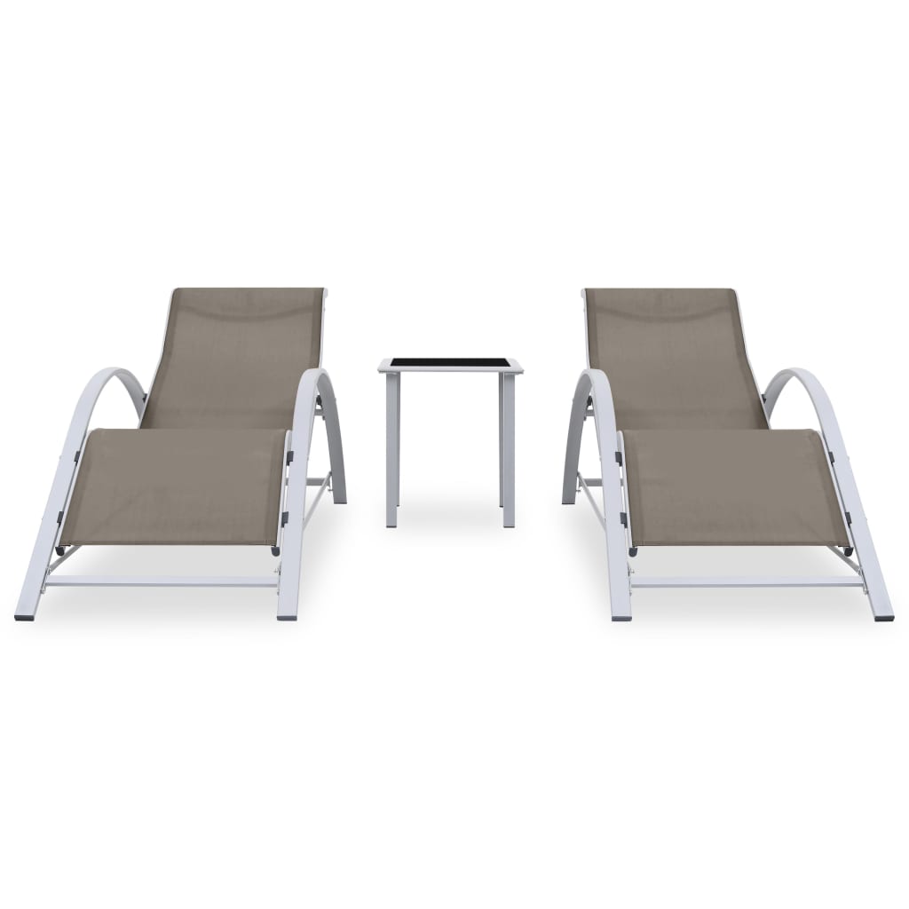2 pcs lounge chairs with taupe aluminum table