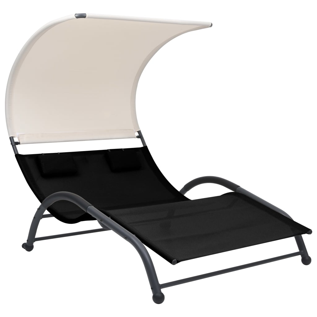Double long chair with black textilene awning