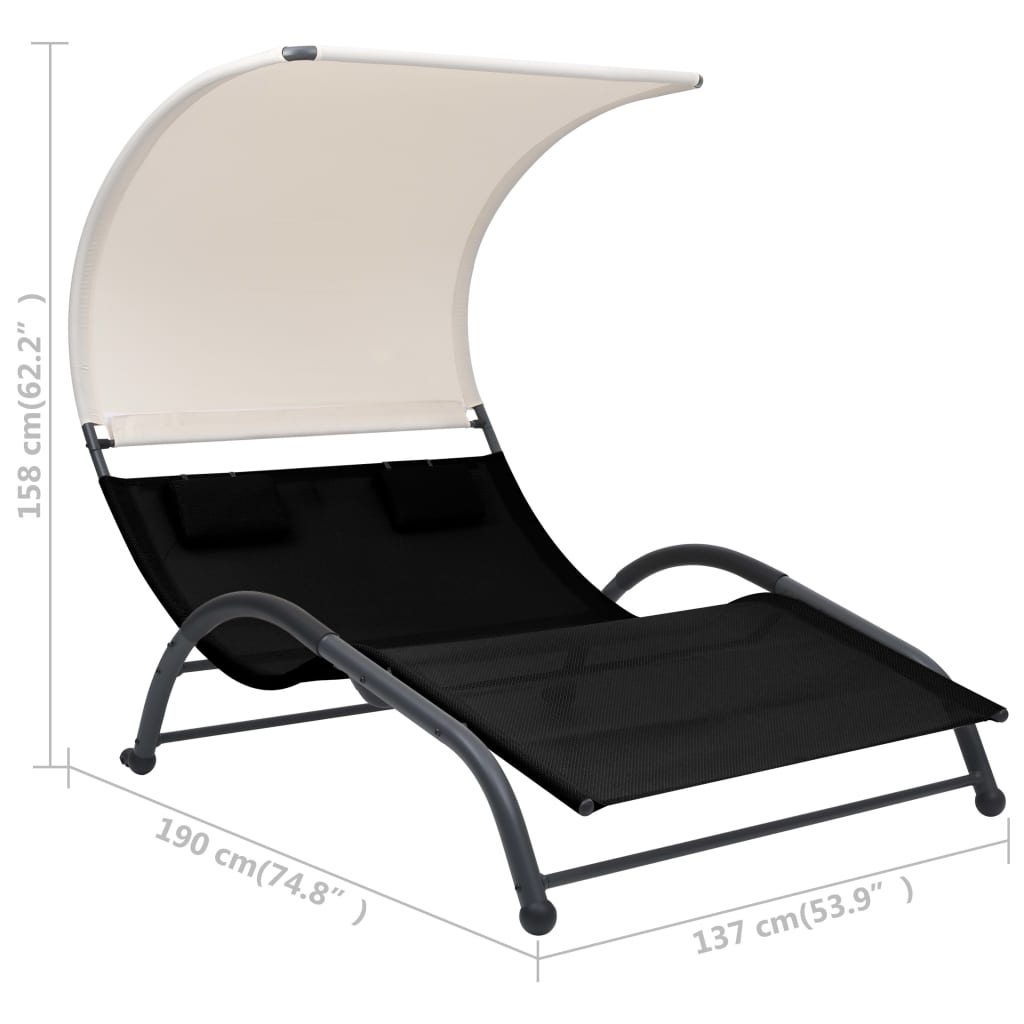 Doppelter langer Stuhl mit schwarzer Textilenmarke