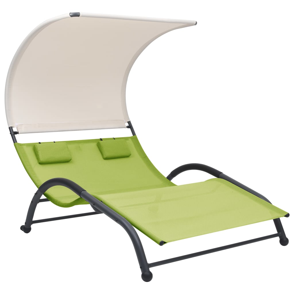 Doppelter langer Stuhl mit grüner Textilenmarke