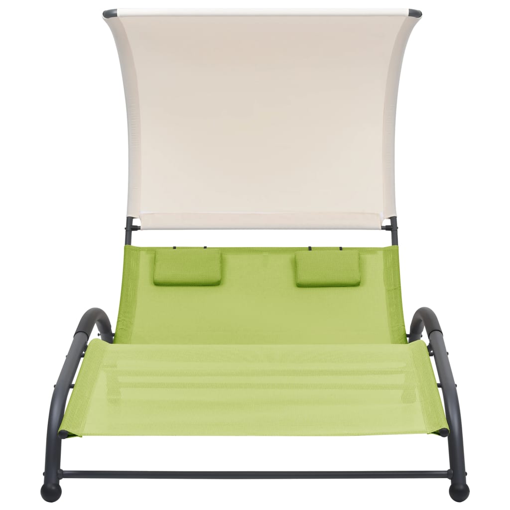 Chaise longue double avec auvent Textilène Vert