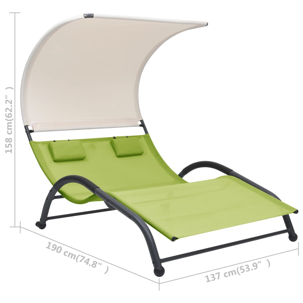 Doppelter langer Stuhl mit grüner Textilenmarke
