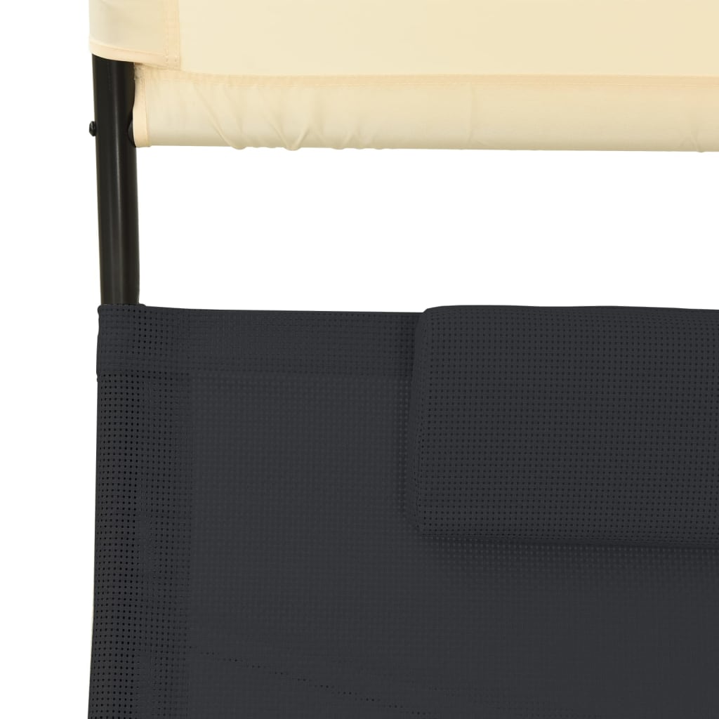 Doppelter langer Stuhl mit schwarzer und cremiger Textilenmarke