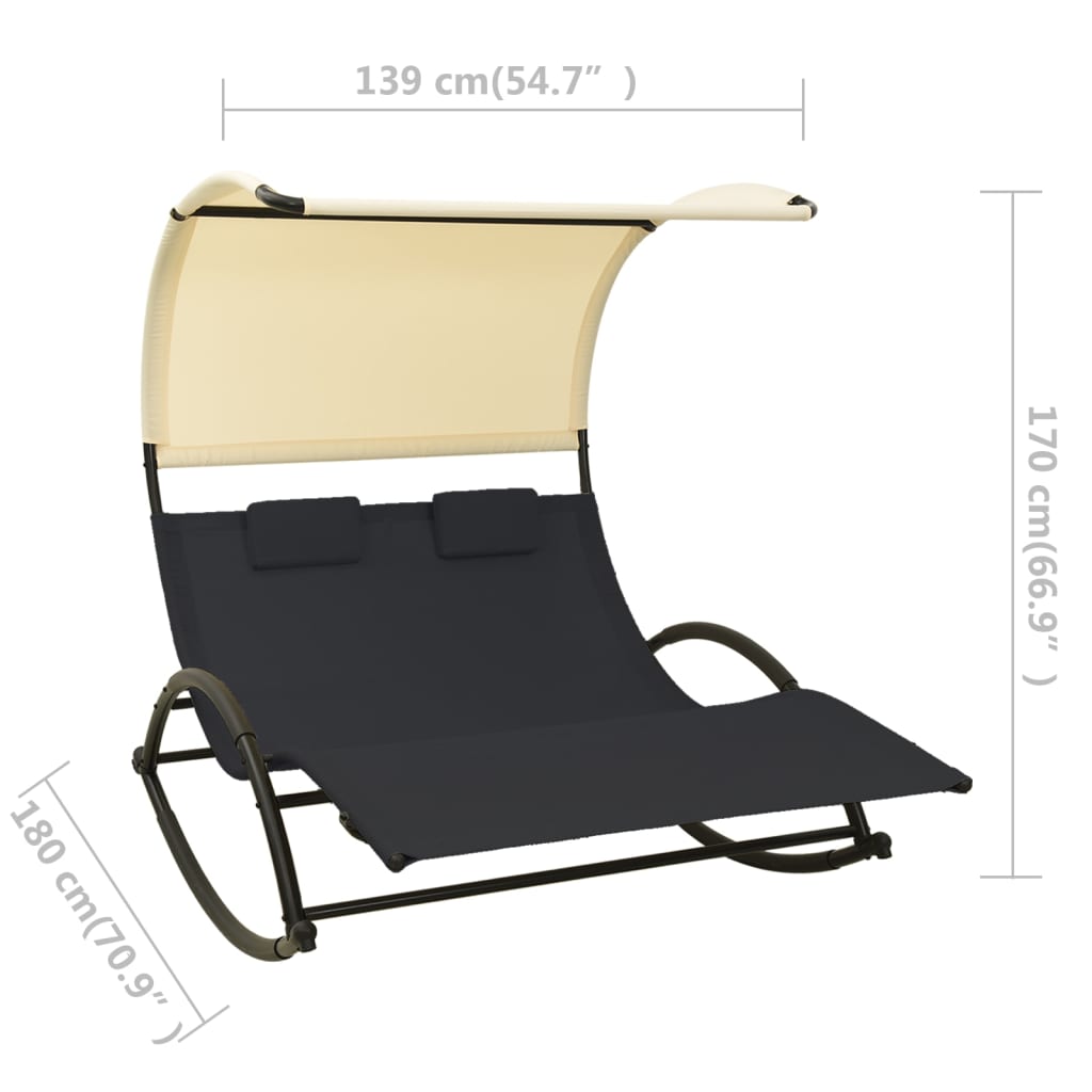 Doppelter langer Stuhl mit schwarzer und cremiger Textilenmarke