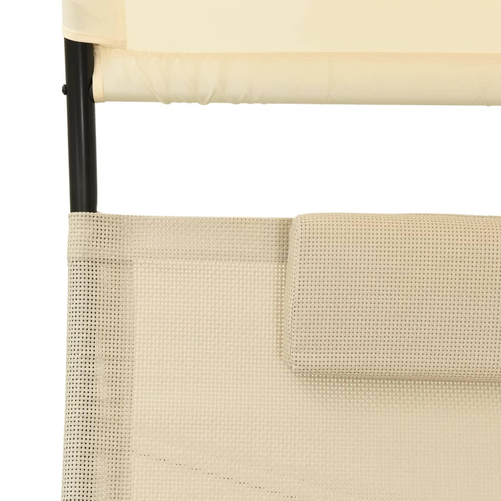 Chaise longue double avec auvent Textilène Crème