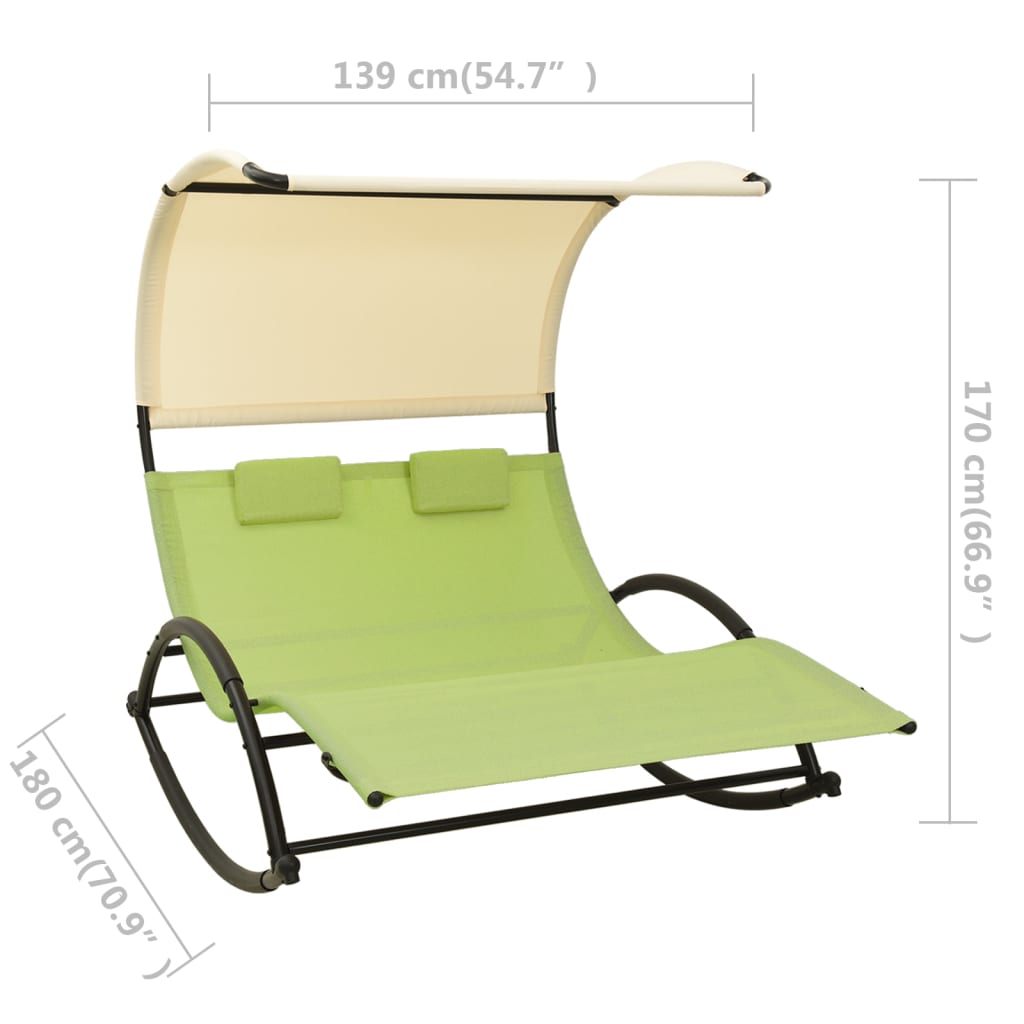 Chaise longue double avec auvent Textilène Vert et crème