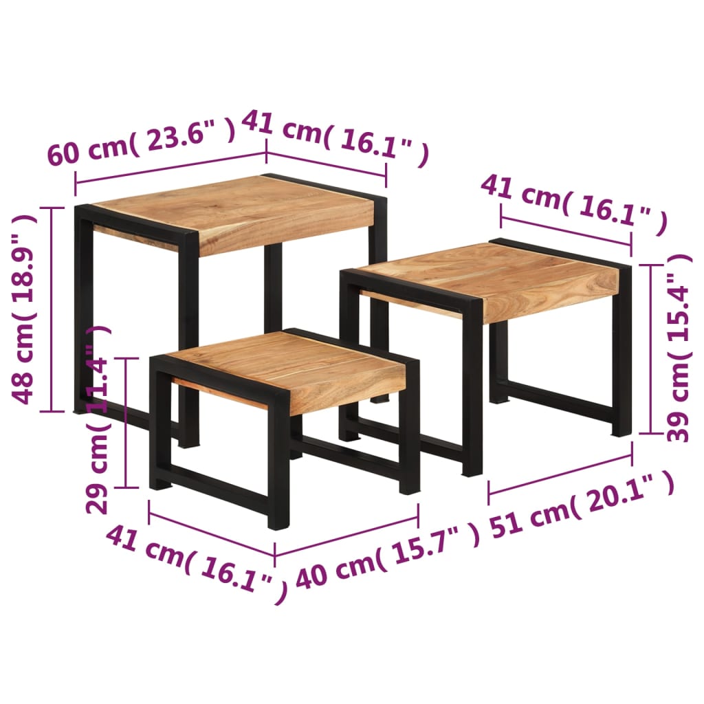 Solid wood 3 pcs 3 pcs tables