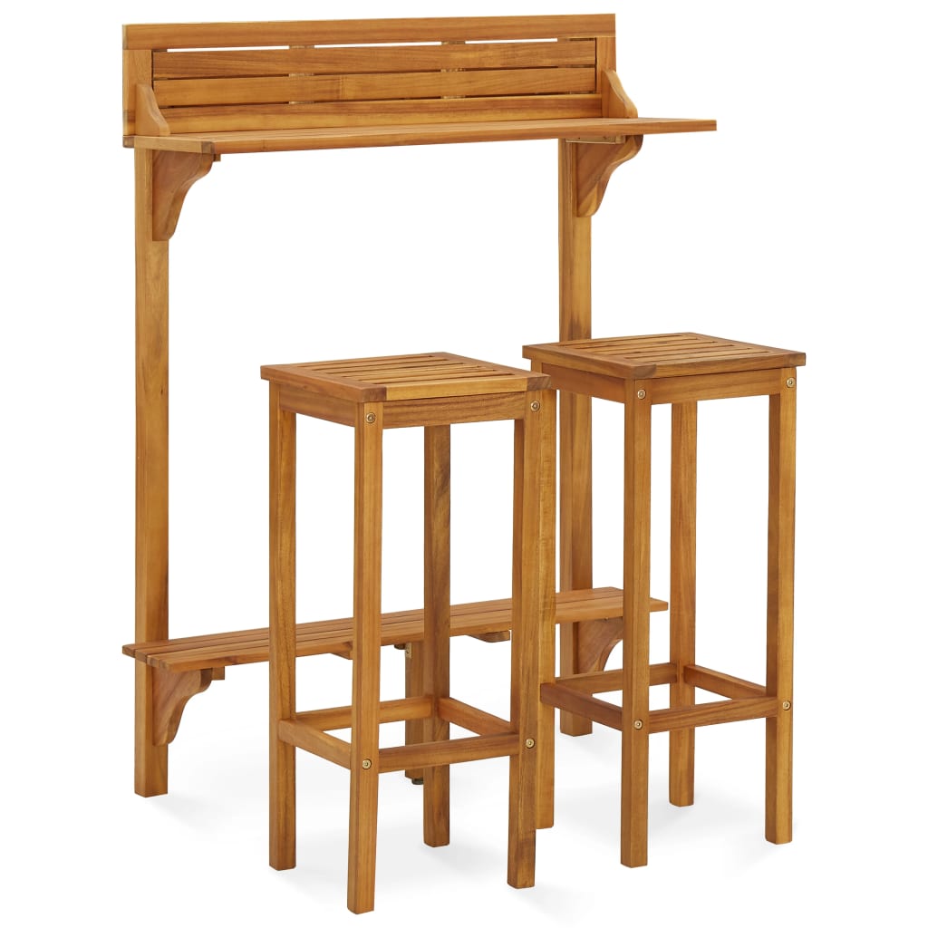 Balcony bar 3 pcs solid acacia wood